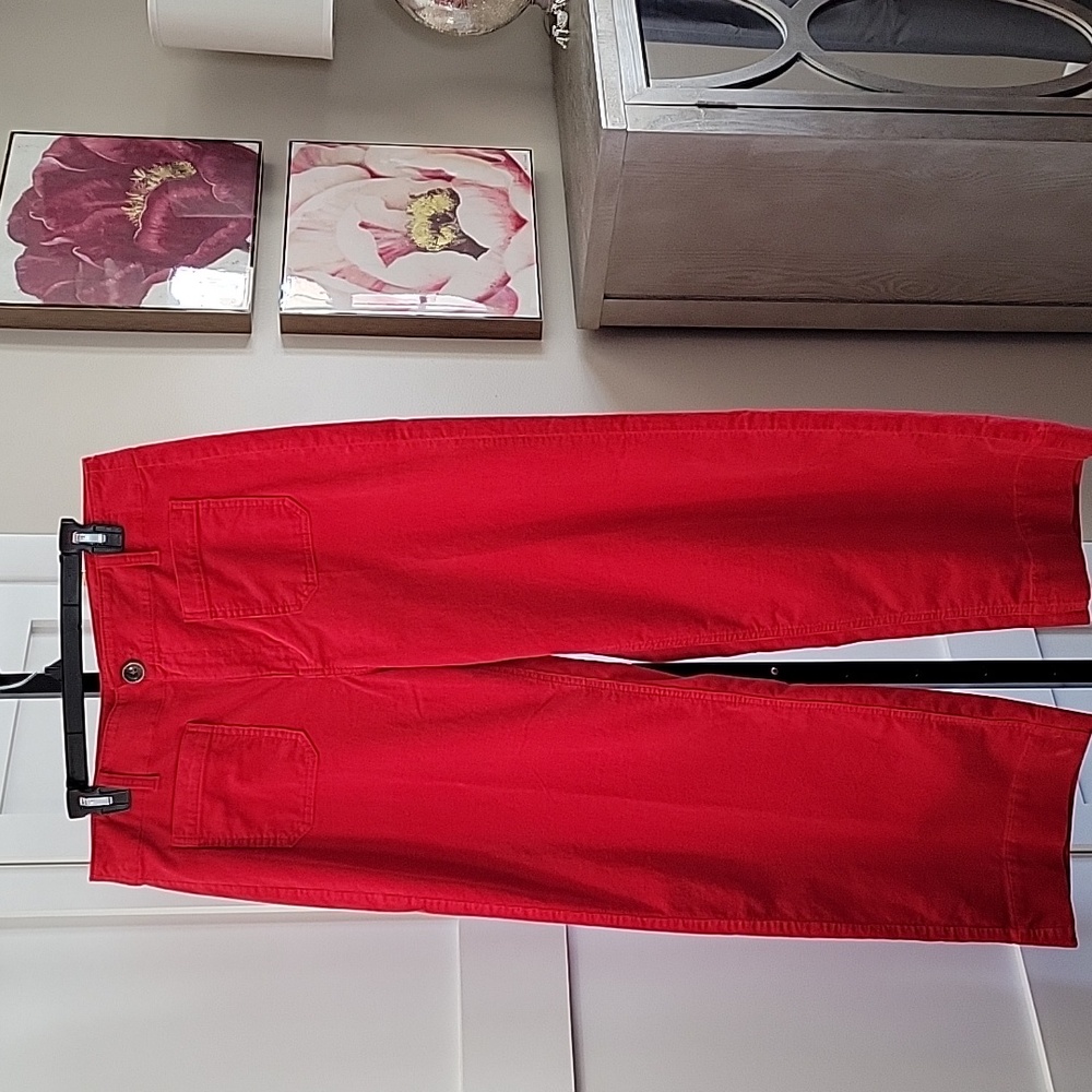 Talbots Wide Leg Stretch Cordury High Waist Leg Zipper Ankle Length Red Pants